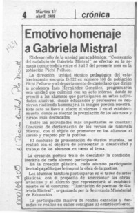 Emotivo homenaje a Gabriela Mistral  [artículo].