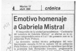 Emotivo homenaje a Gabriela Mistral  [artículo].