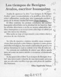 Los tiempos de Benigno Avalos, escritor huasquino  [artículo] Elías Sepúlveda Veloso.