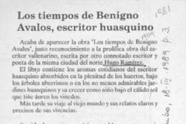 Los tiempos de Benigno Avalos, escritor huasquino  [artículo] Elías Sepúlveda Veloso.