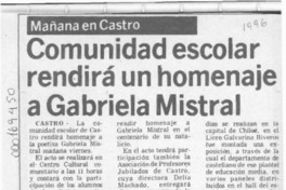 Comunidad escolar rendirá un homenaje a Gabriela Mistral  [artículo].