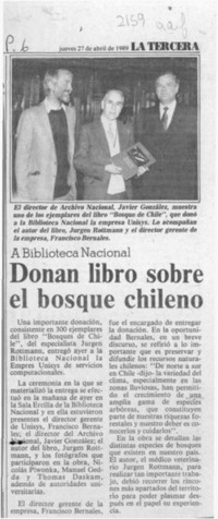 Donan libro sobre el bosque chileno  [artículo].