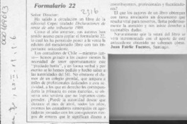 Formulario 22  [artículo] Juan Fairlie Fuentes.