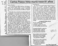 Carlos Pezoa Véliz murió hace 81 años  [artículo] Juan Meza Sepúlveda.