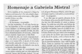 Homenaje a Gabriela Mistral  [artículo] José Chapochnik D.