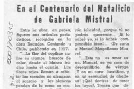 En el centenario del natalicio de Gabriela Mistral  [artículo].