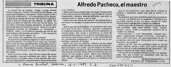Alfredo Pacheco, el maestro  [artículo] Sergio Prenafeta J.