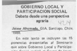 Gobierno local y participación social  [artículo].