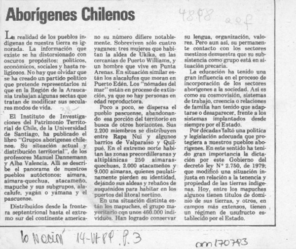 Aborígenes chilenos  [artículo].