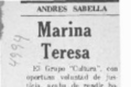 Marina Teresa  [artículo] Andrés Sabella.