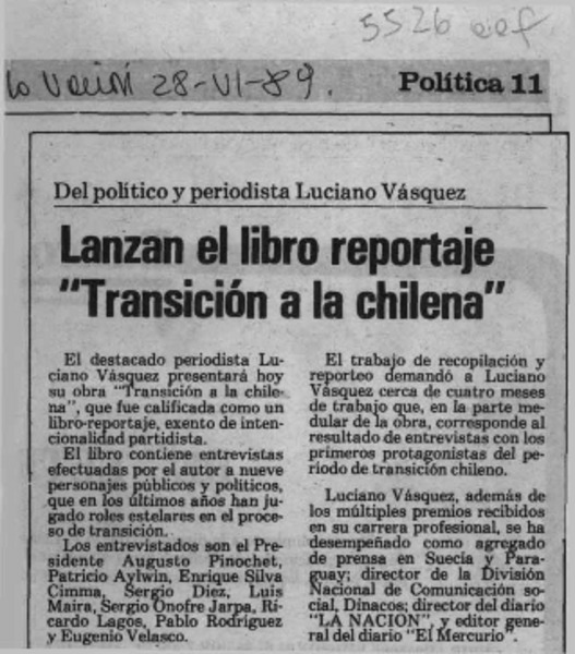 Lanzan el libro reportaje, "Transición a la chilena"