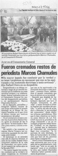 Fueron cremados restos de periodista Marcos Chamudes  [artículo].