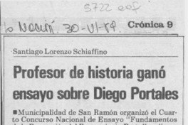 Profesor de historia ganó ensayo sobre Diego Portales