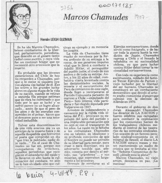 Marcos Chamudes  [artículo] Hernán Leigh Guzmán.