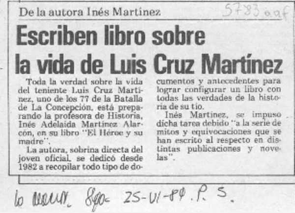 Escriben libro sobre la vida de Luis Cruz Martínez  [artículo].
