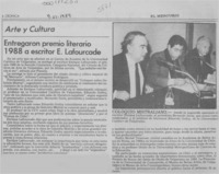 Entregaron premio literario 1988 a escritor E. Lafourcade  [artículo].