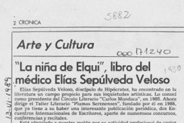 "La niña de Elqui", libro del médico Elías Sepúlveda Veloso  [artículo] Pedro Mardones Barrientos.
