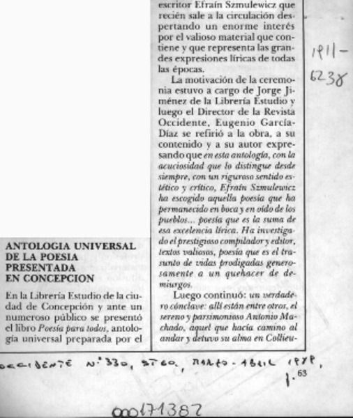 Antología universal de la poesía presentada en Concepción  [artículo].