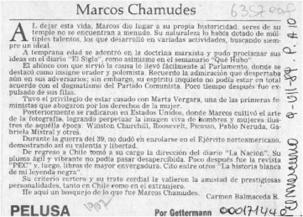 Marcos Chamudes  [artículo] Carmen Balmaceda R.