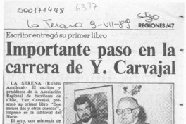 Importante paso en la carrera de Y. Carvajal  [artículo] Rubén Aguilera.