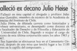 Falleció ex decano Julio Heise  [artículo].