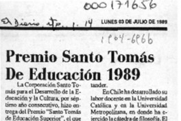 Premio Santo Tomás de Educación 1989  [artículo].