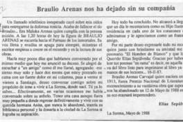 Braulio Arenas nos ha dejado sin su compañía  [artículo] Elías Sepúlveda Veloso.