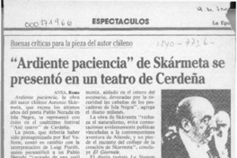 "Ardiente paciencia" de Skármeta se presentó en un teatro de Cerdeña  [artículo].