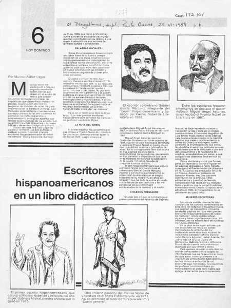 Escritores hispanoamericanos en un libro didáctico  [artículo] Marino Muñoz Lagos.
