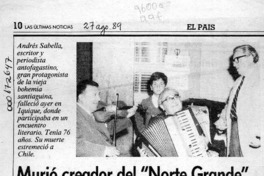 Murió creador del "Norte Grande"  [artículo] Roberto Estay.