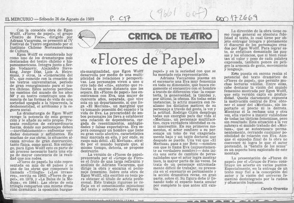 "Flores de papel"  [artículo] Carola Oyarzún.