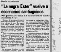 "La Negra Ester" vuelve a escenarios santiaguinos  [artículo].