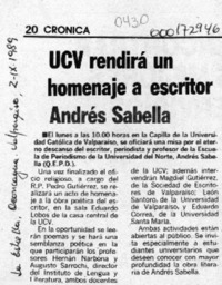 UCV rendirá un homenaje a escritor Andrés Sabella  [artículo].