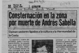 Consternación en la zona por muerte de Andrés Sabella  [artículo].