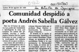 Comunidad despidió a poeta Andrés Sabella Gálvez  [artículo].