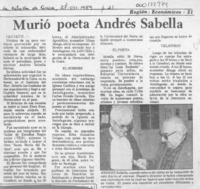 Murió poeta Andrés Sabella  [artículo].