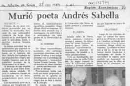 Murió poeta Andrés Sabella  [artículo].
