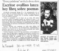 Escritor ovallino lanza hoy libro sobre poemas  [artículo] Lincoyán Rojas P.