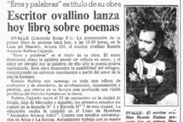 Escritor ovallino lanza hoy libro sobre poemas  [artículo] Lincoyán Rojas P.