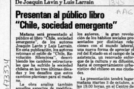 Presentan al público libro "Chile, sociedad emergente"  [artículo].