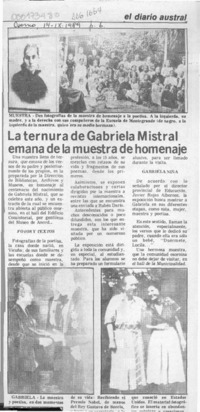 La Ternura de Gabriela Mistral emana de la muestra de homenaje  [artículo].