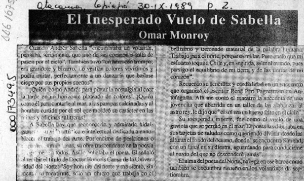 El inesperado vuelo de Sabella  [artículo] Omar Monroy.