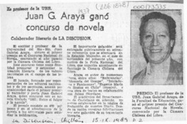 Juan G. Araya ganó concurso de novela  [artículo].