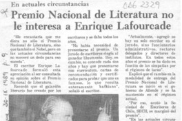 Premio Nacional de Literatura no le interesa a Enrique Lafourcade