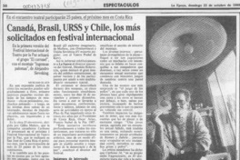 Canadá, Brasil, URSS y Chile, los más solicitados en festival internacional  [artículo] Myriam Olate.