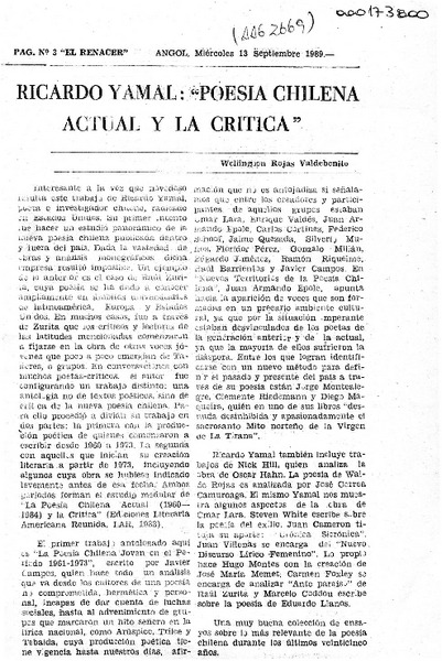 Ricardo Yamal, "Poesía chilena actual y la crítica"