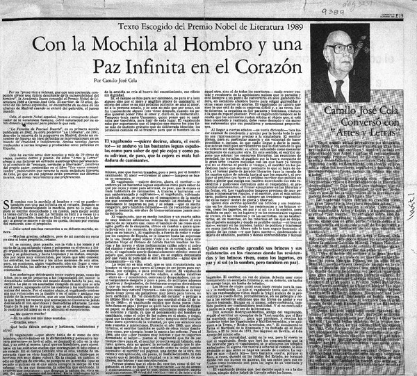Camilo José Cela conversó con "Artes y Letras"  [artículo].