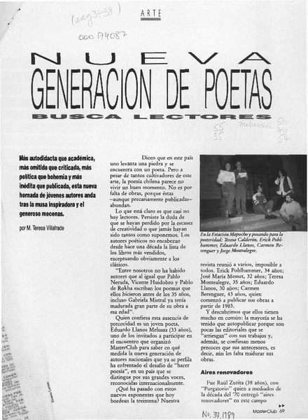 Nueva generación de poetas  [artículo] M. Teresa Villafrade.
