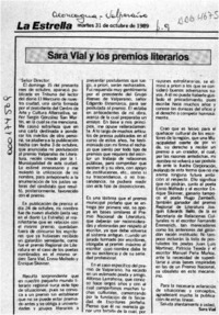 Sara Vial y los premios literarios  [artículo] Sara Vial.