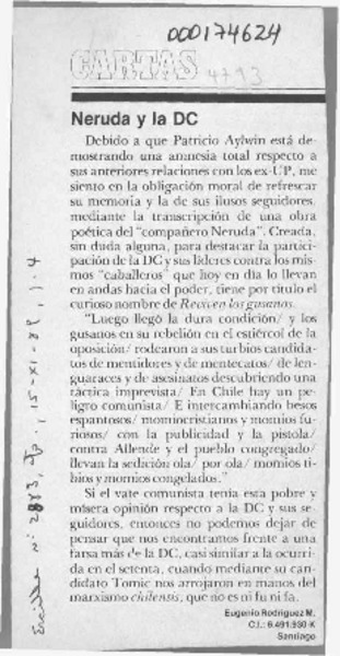 Neruda y la DC  [artículo] Eugenio Rodríguez M.